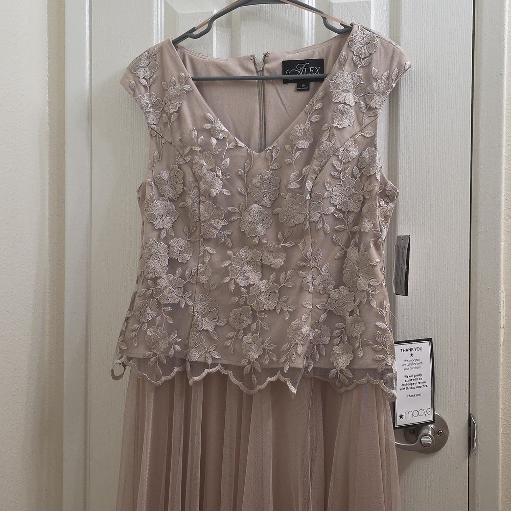 Alex Evenings Taupe Lace Evening Dress - Neutral Taupe
